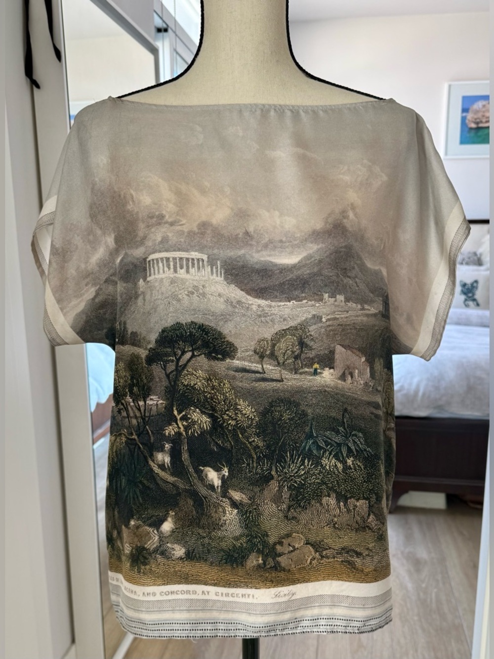Dolce & Gabbana Silk Sicily Temple Landscape Print Blouse Top IT 38